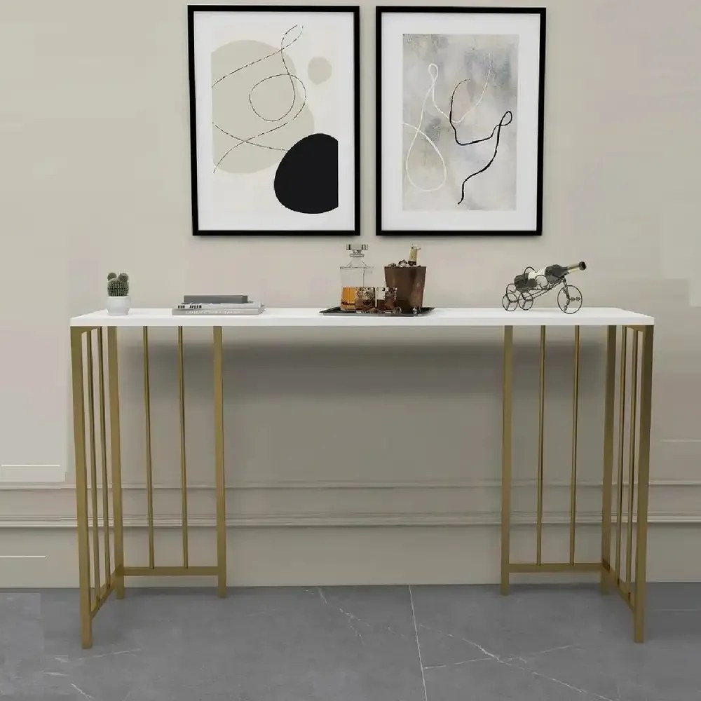 Masa Bucătărie Tip Bar, Auriu &amp; Negru, 150x35x90 cm