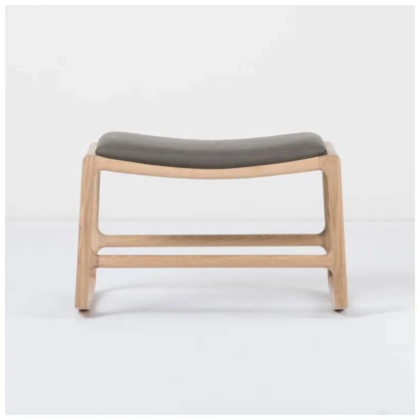 Taburet din piele bovină cu structură din lemn masiv de stejar Gazzda Dedo, gri