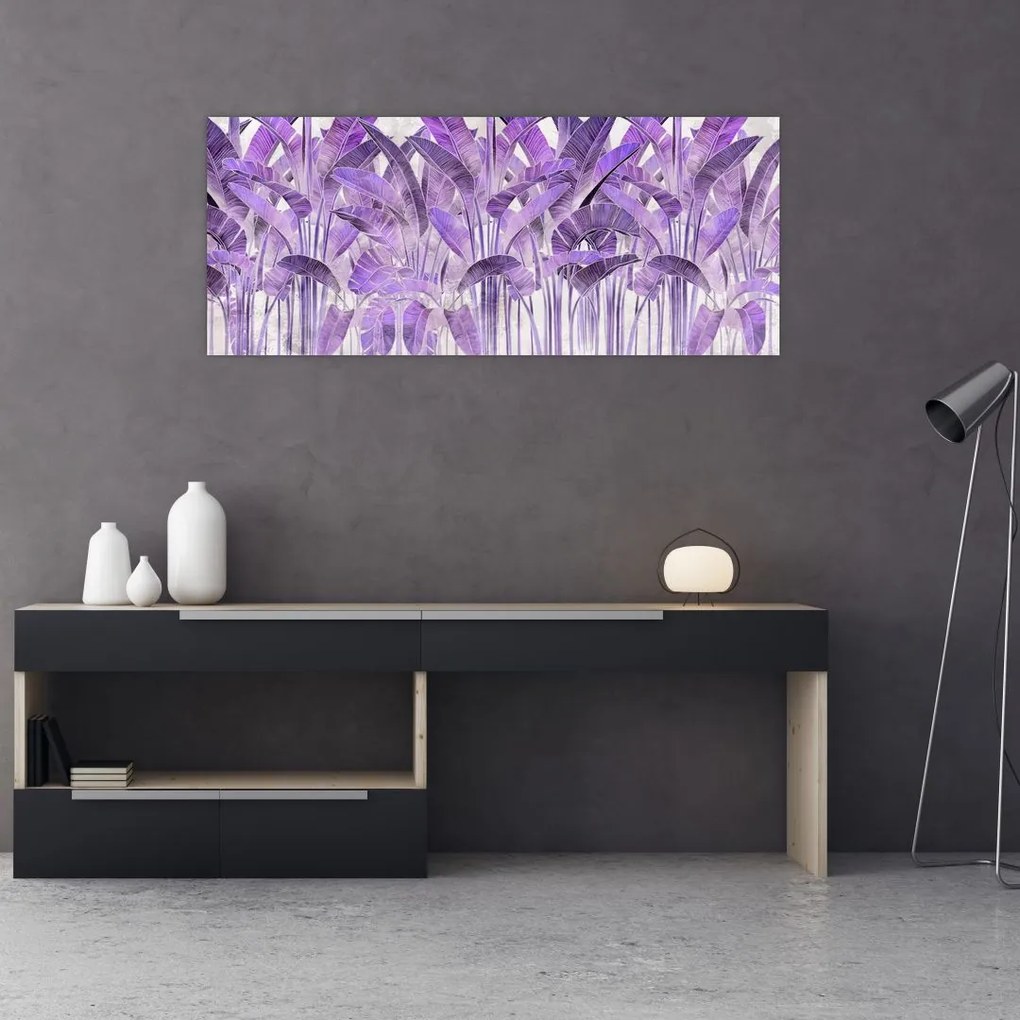 Tablou - Frunze violet în tencuială (120x50 cm)