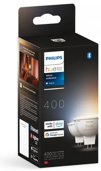 SET 2x bec LED dimabil Philips Hue WA GU5,3/MR16/5,1W/12V 2200-6500K