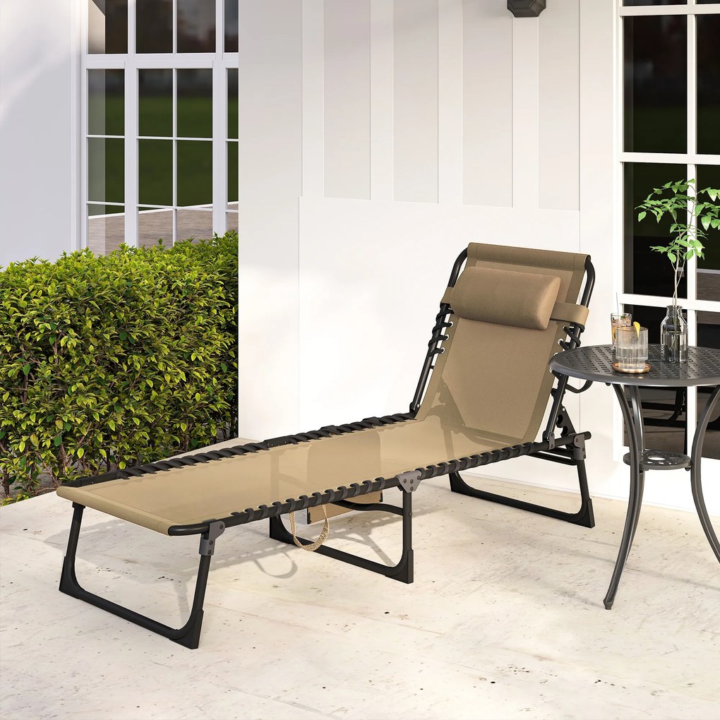 Outsunny Portable Sun Lounger, Folding Camping Bed 5-position Adjustable Grey | Aosom Romania