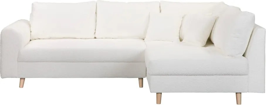 Colțar alb cu tapițerie din stofă bouclé (cu colț pe partea dreaptă) Ariella – Ropez