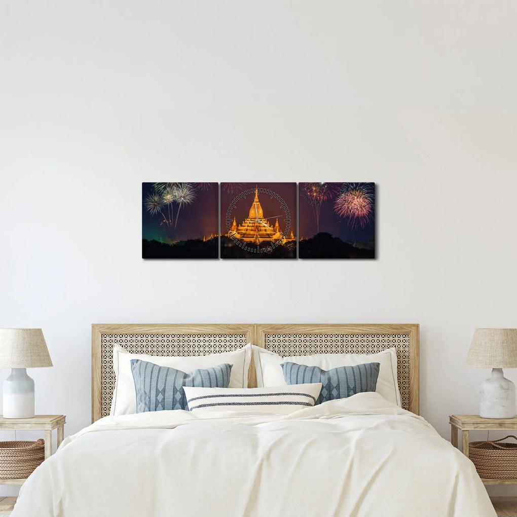 Tablou cu artificii în Asia (cu ceas) (90x30 cm)