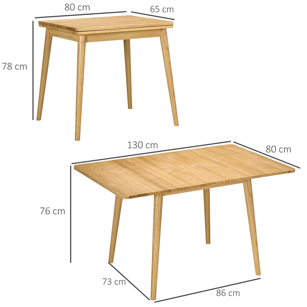 Masa de sufragerie HOMCOM pliabila de 130 cm pentru 4–6 persoane, Stejar | Aosom RO