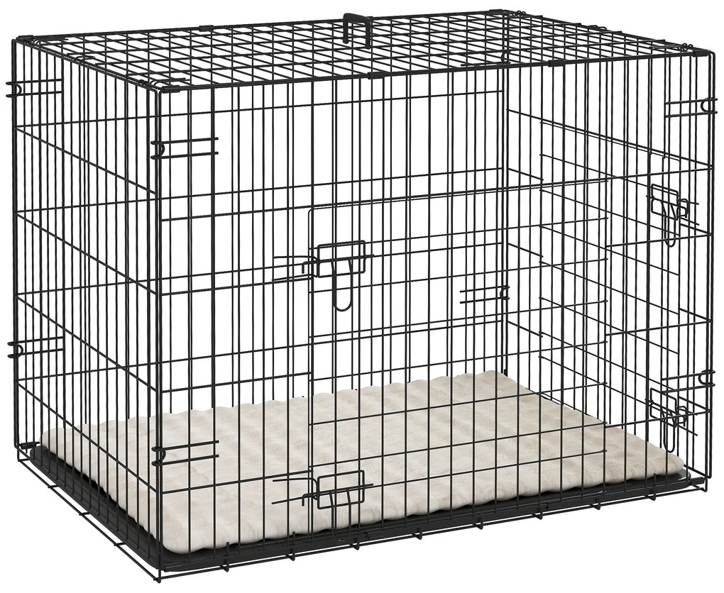 PawHut Cușcă pentru câini cușcă de transport pentru câini pliabilă cu 2 uși tavă detașabilă pernă lavabilă 76 x 53 x 60 cm negru | Aosom Romania