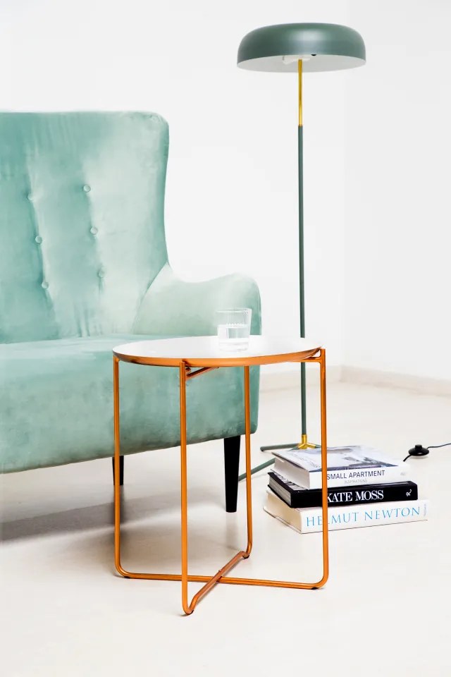 Masuta de cafea rotunda din metal Chloe 50,5x50,5x56,5 cm alb/cupru