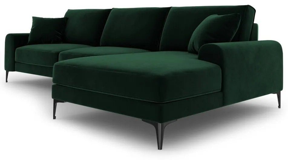 Coltar dreapta, Madara, Mazzini Sofas, 5 locuri, black legs, 254x182x90 cm, catifea, verde bottle