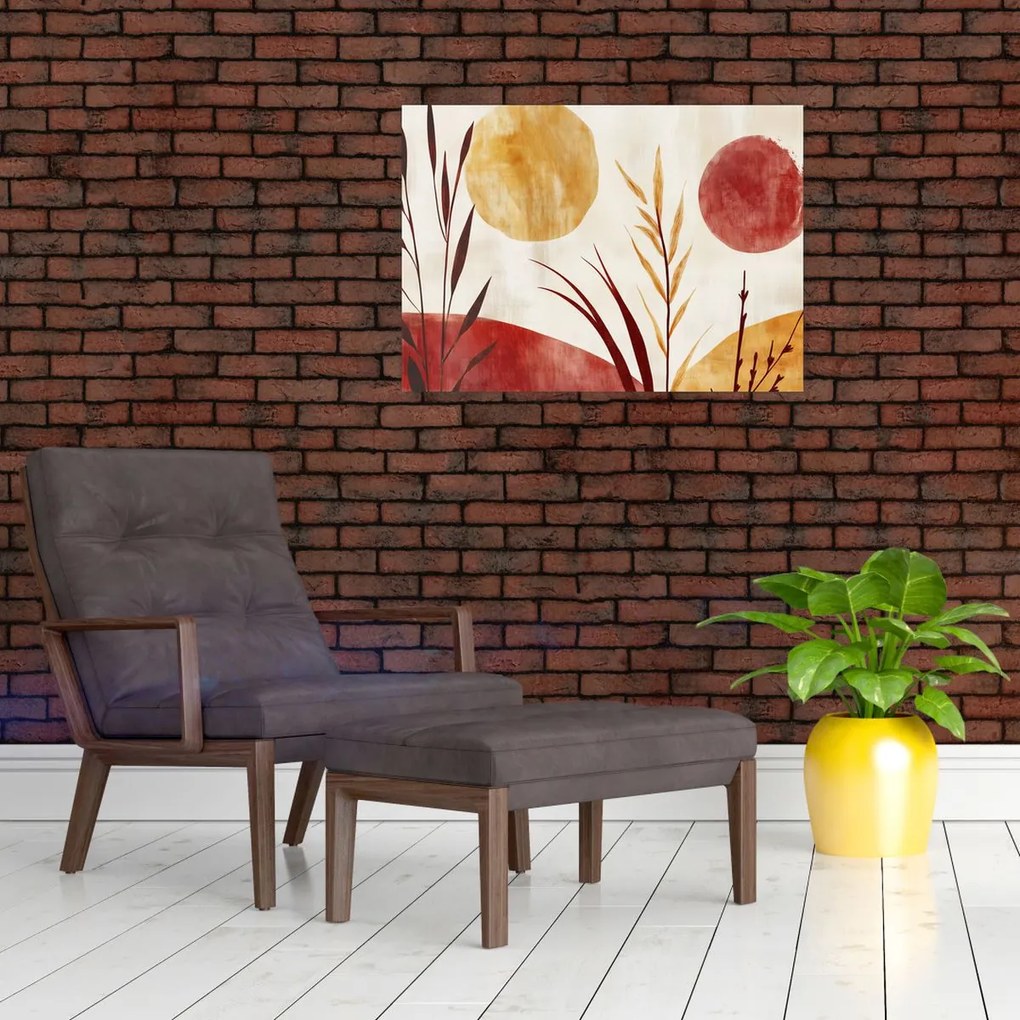 Tablou pe sticlă - Plante și cercuri (70x50 cm)