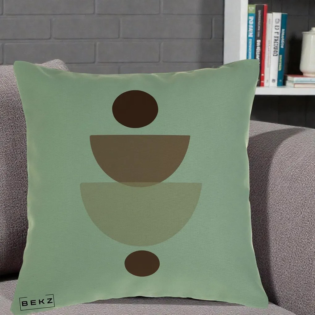 Perna Decorativa Geometric Boho Balance, 40x40 cm, Verde, Husa Detasabila, Perna Inclusa, BEKZ®