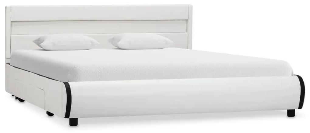 284970 vidaXL Cadru de pat cu LED, alb, 160 x 200 cm, piele ecologică
