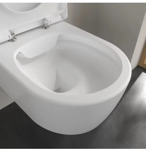 Set vas WC rimless suspendat, Villeroy&amp;Boch Avento, DirectFlush, cu capac inchidere lenta, 37x53cm, Alb Alpin, 5656HR01