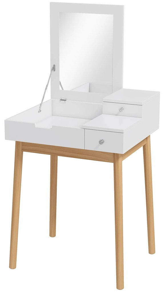 HOMCOM Masă de toaletă cu oglindă, masă de machiaj în stil modern - 2 sertare, oglindă rabatabilă pentru dormitor, living, 60 x 50 x 85,5 cm alb | Aosom Romania