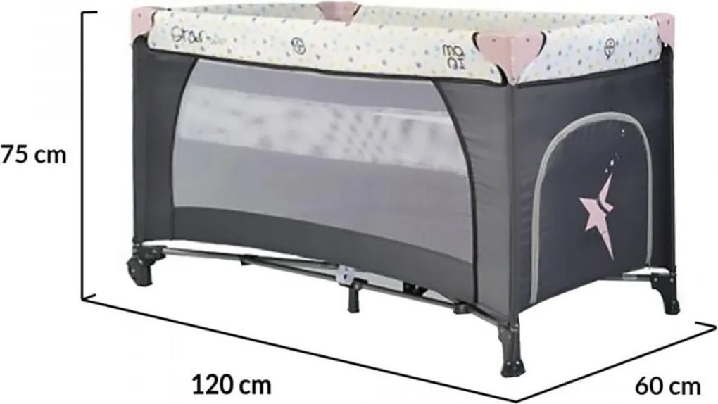 Patut pliant transformabil in tarc copii NOVOKIDS™ Little Star NEST, 60X120 cm, 2 Niveluri, Pliabil, Cu geanta transport inclusa, Fermoar acces