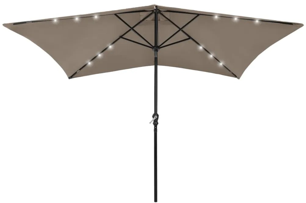 vidaXL Umbrelă de soare cu stâlp din oțel &amp; LED-uri, taupe, 2x3 m
