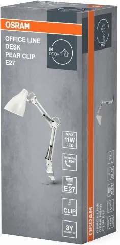 Lampă de birou cu clemă Osram DESK LINE 1xE27/11W/230V, albă