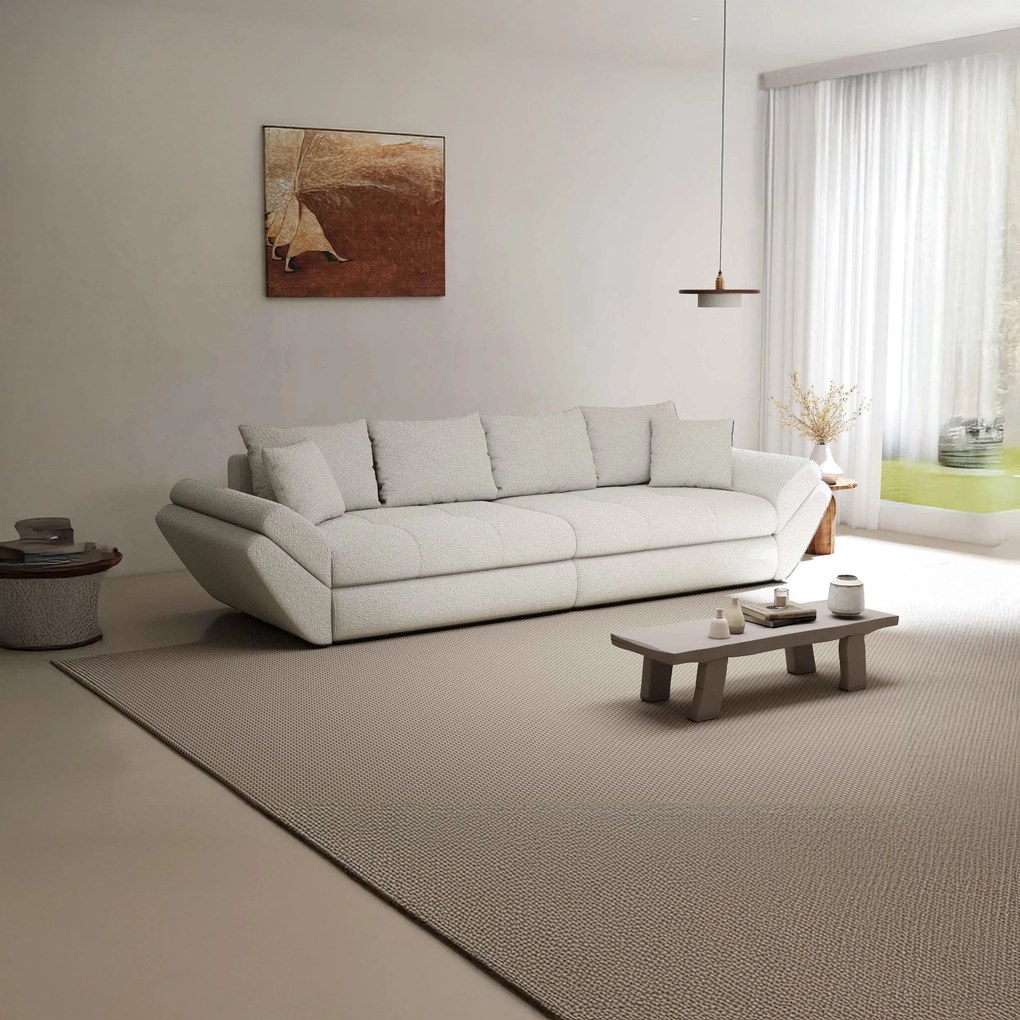 Canapea extensibilă dumonde cu ladă de depozitare si sezut confortabil din spuma high-density, Loana Euphoria Ivory 300x100 cm