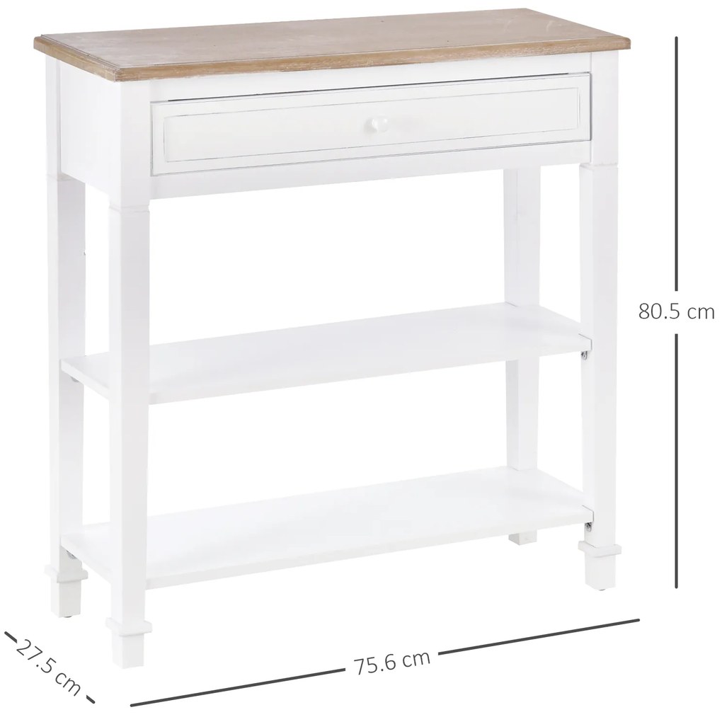 HOMCOM Masa multifunctionala pentru hol, cu sertar, lemn pin, 75.6x27.5x80.5cm, alb | Aosom Romania