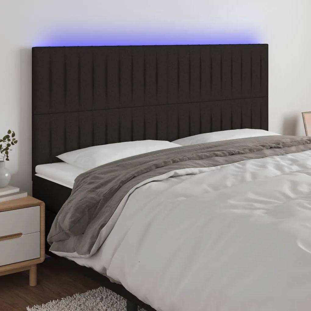 3122678 vidaXL Tăblie de pat cu LED, negru, 180x5x118/128 cm, textil