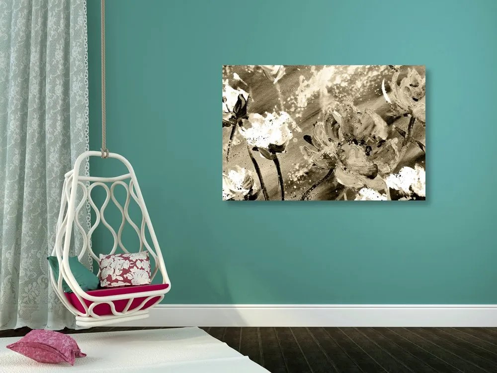 Tablou flori pictate în design sepia