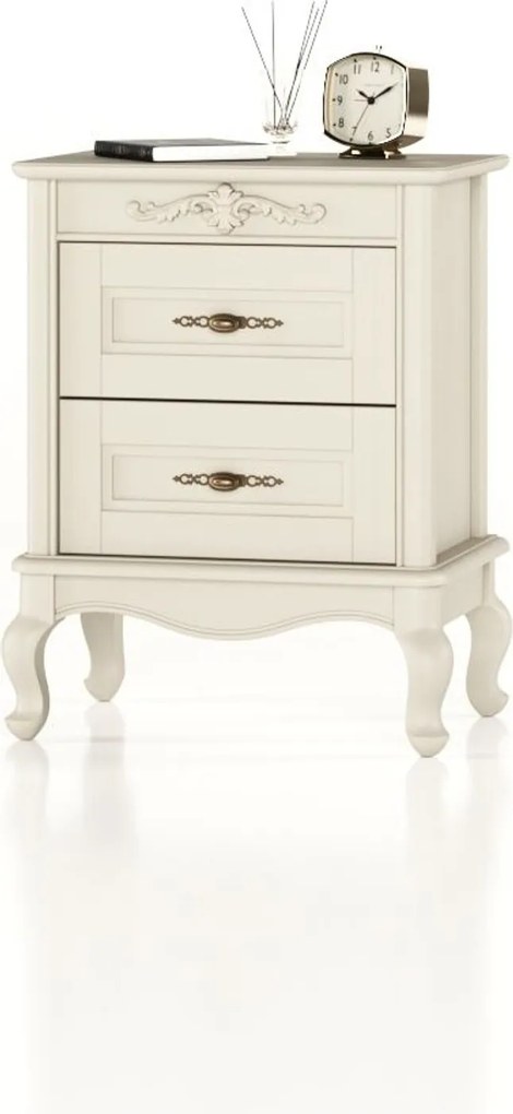 Noptieră lemn masiv Seraphia 2 Sertare, 54 × 37 × 69 cm - Vanilla