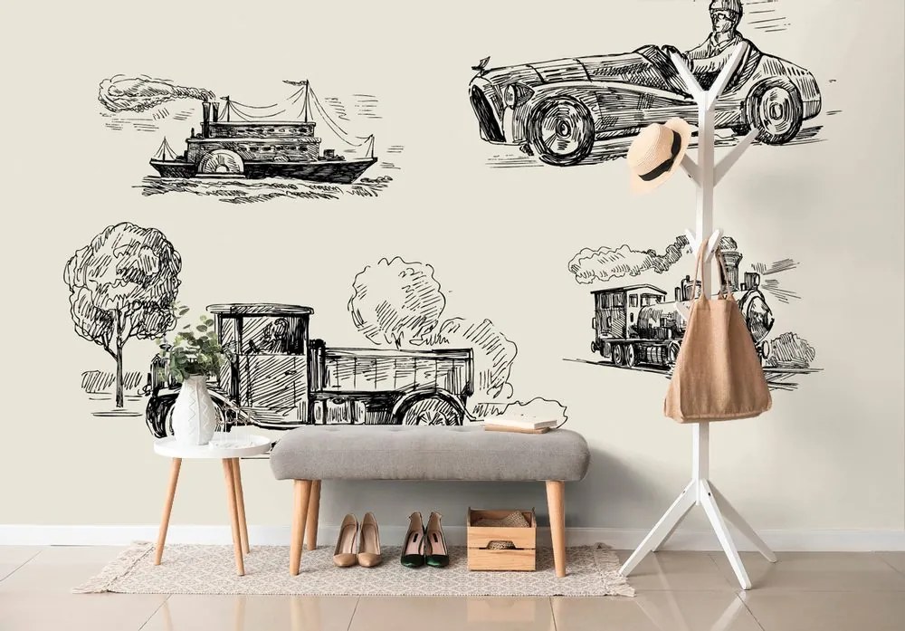 Tapet mijloace de transport în design retro