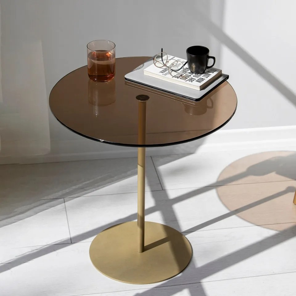 Masuta Auxiliara, Sticla Temperata / Metal, Chill-Out, Auriu / Bronz