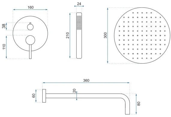 REA-P8007 - Set de duș LUNGO cu baterie încastrată, crom lucios