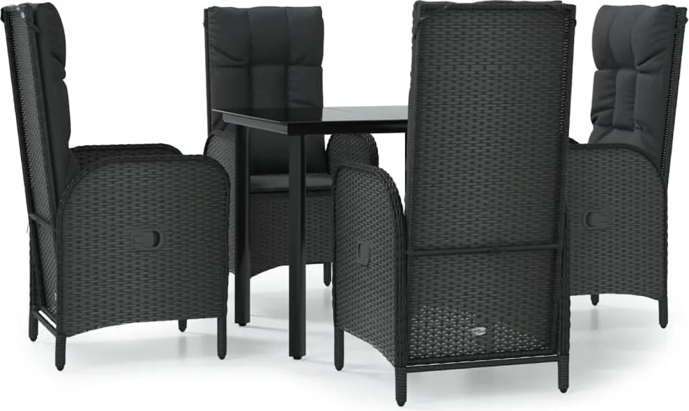 vidaXL Set mobilier de grădină cu perne, 5 piese, negru, poliratan