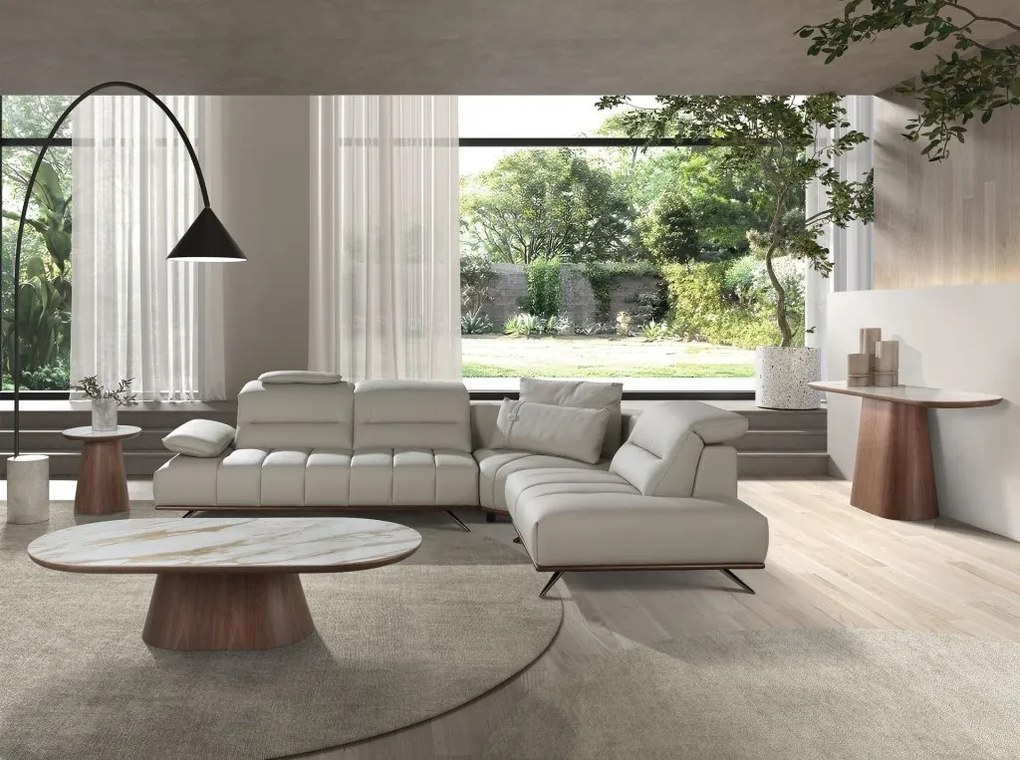 Coltar LUX design italian cu sezlong dreapta Cowhide gri deschis