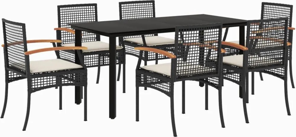 vidaXL Set mobilier de grădină cu perne, 7 piese, negru, poliratan