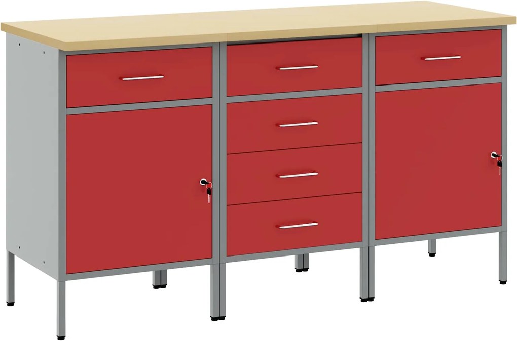 vidaXL Dulap de lucru cu sertar 3 pcs Roșu și gri 75 x 45 x 85 cm