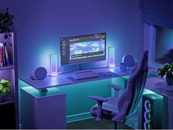 Nanoleaf NL7602K0001A023 - LED RGBIC, stație de încărcare desktop cu dimmer, 2700–6500 K, 5 V, alb