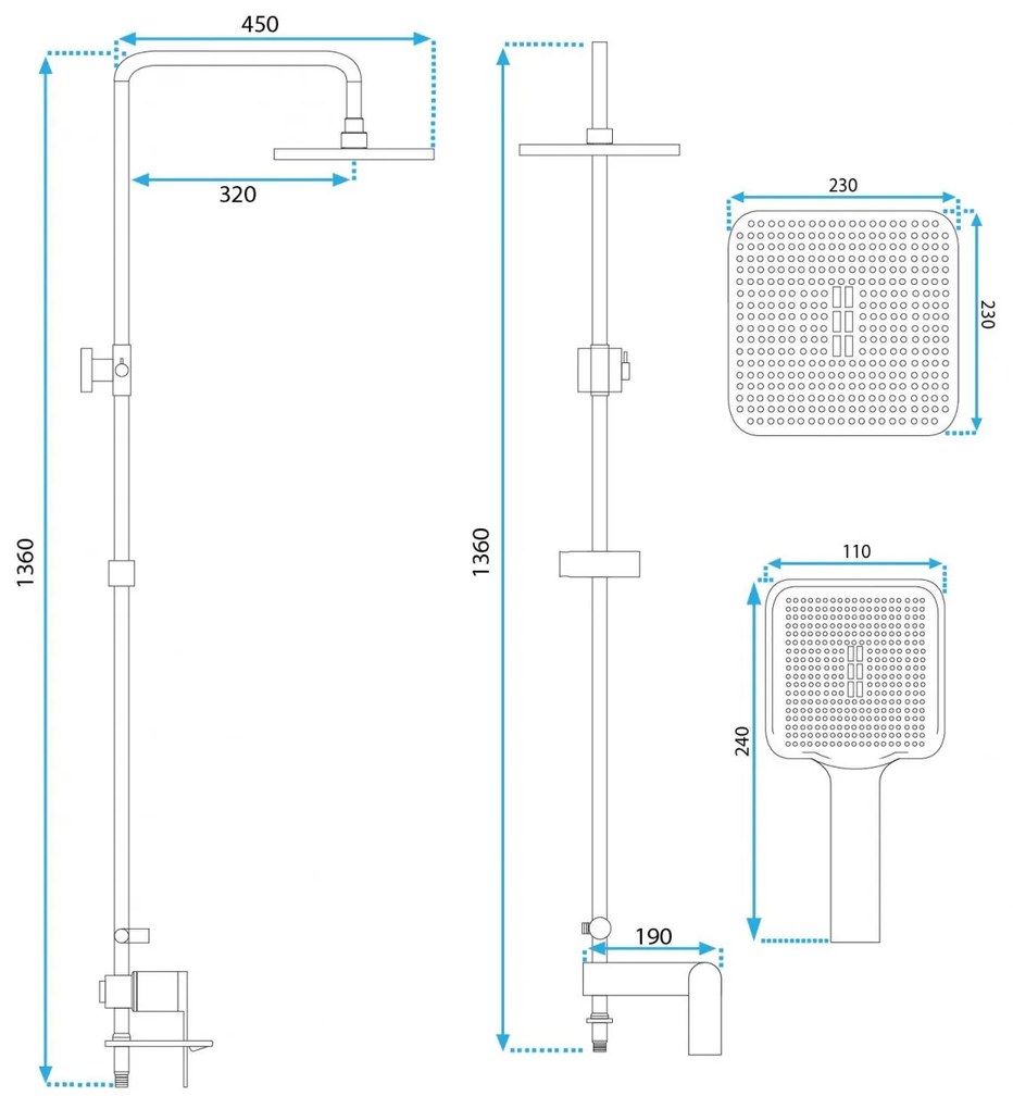 Baterie pentru dus Storm negru mat