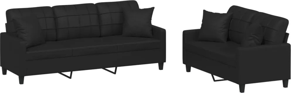 vidaXL Set de canapele cu perne, 2 piese, negru, piele ecologică
