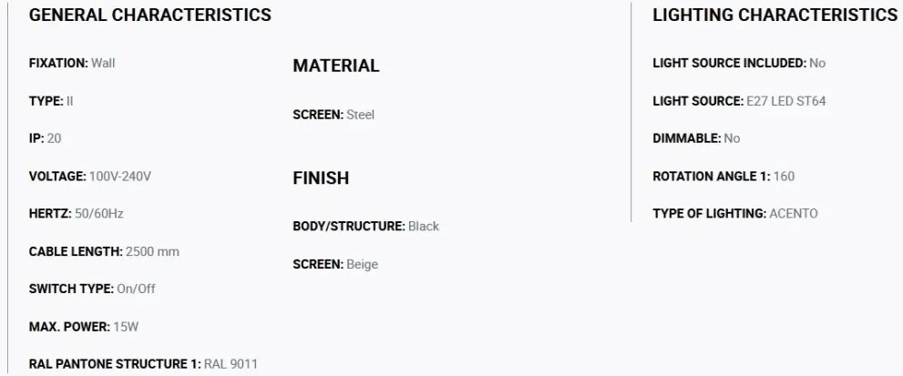 Aplica metal stil retro abajur ajustabil MARTINICA S negru, bej