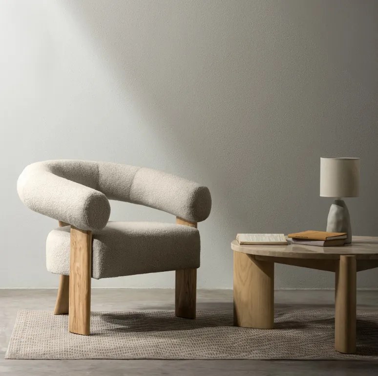 Fotoliu design bej KOKEI, stejar