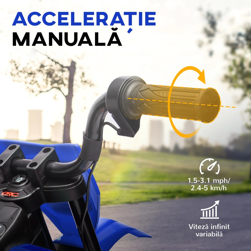 AIYAPLAY Motocicletă Electrică pentru Copii cu Roți Detașabile, Suspensii, Sunete și Indicator de Încărcare, Albastru | Aosom Romania
