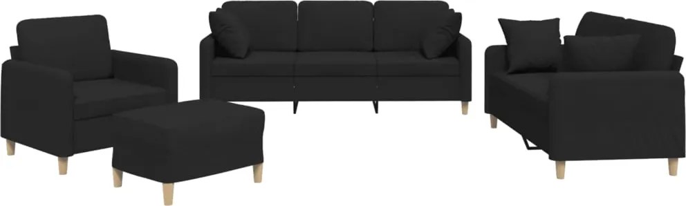vidaXL Set de canapele cu perne, 4 piese, negru, material textil