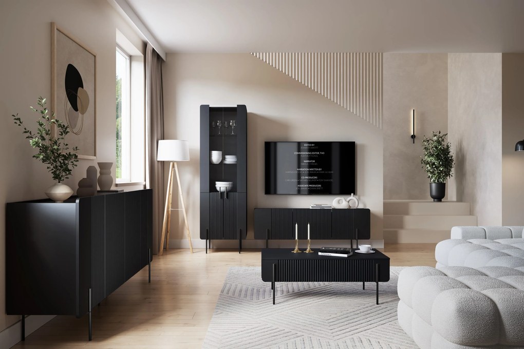 Măsuță de cafea Malmi 100 cm cu sertare - negru mat / picioare negre