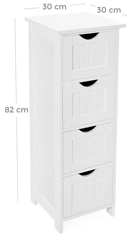 Dulap pentru baie cu 4 sertare PAULA, 30x30x82cm, alb Vasagle