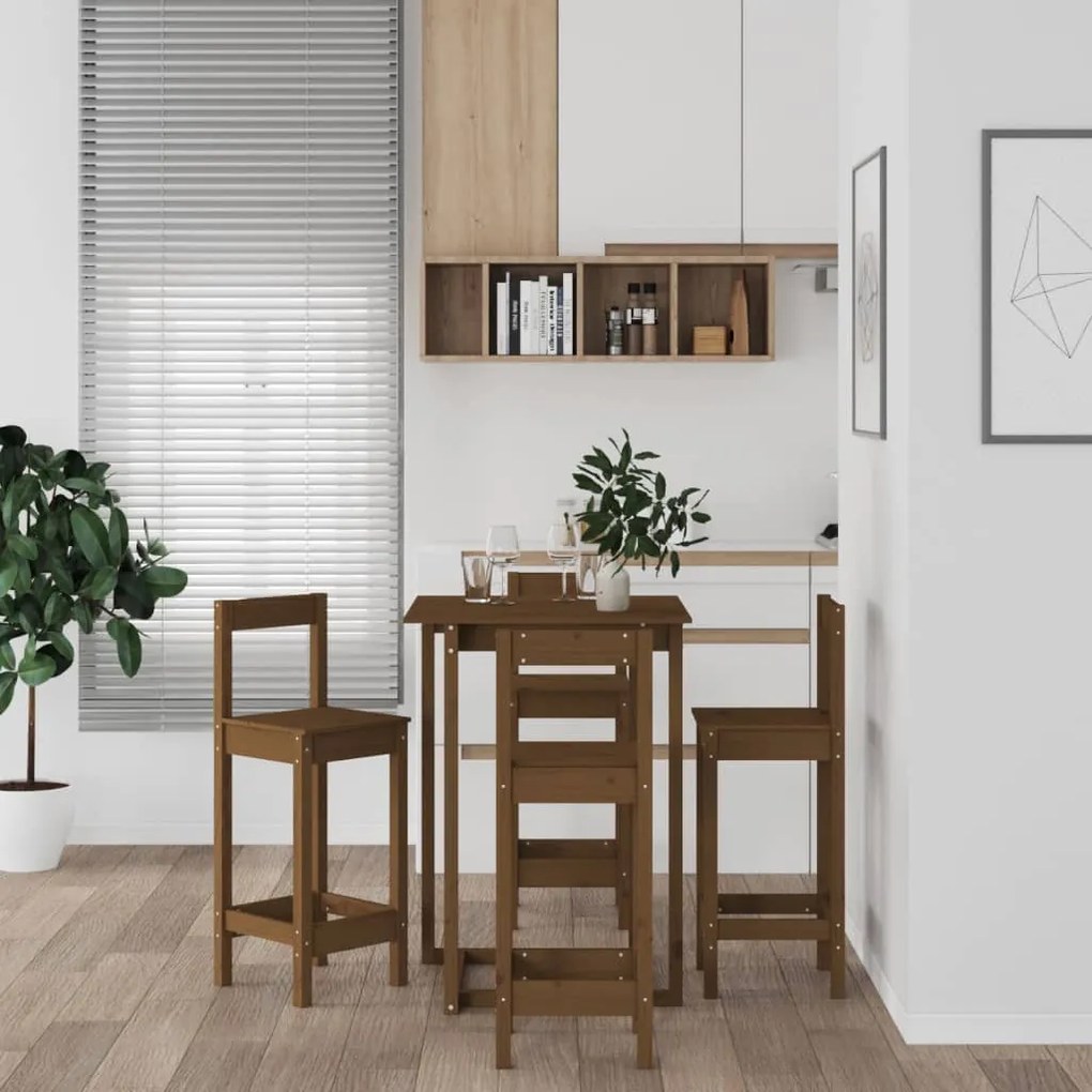 Set mobilier de bar, 5 piese, maro miere, lemn masiv de pin