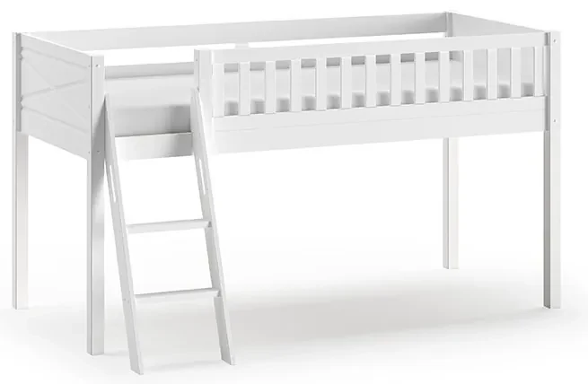 Pat supraetajat SCOTT cu scară, alb, 90x200 cm + Cort de joacă DINO – Vipack