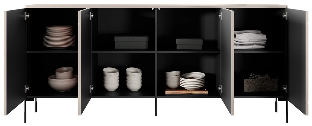 Comodă Sonatia 200 cm cu patru uși - casmir cu picioare negre