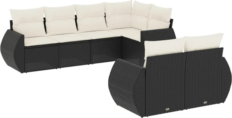 vidaXL Set canapele de grădină cu perne, 7 piese, negru, poliratan