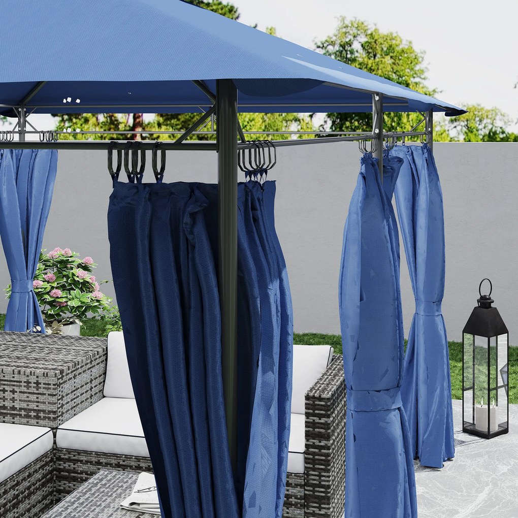 Outsunny Tonelă de grădină 3 x 4 m cort de recepție cu 6 draperii detașabile și acoperiș dublu pentru patio, festival, albastru închis | Aosom Romania