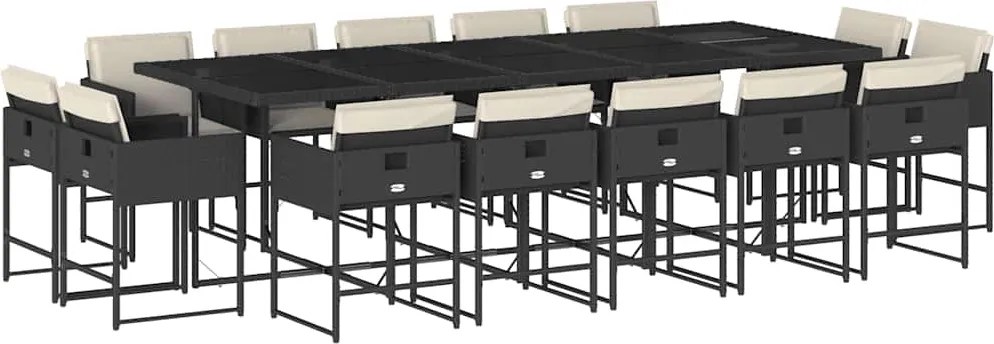 vidaXL Set mobilier de grădină cu perne, 15 piese, negru, poliratan