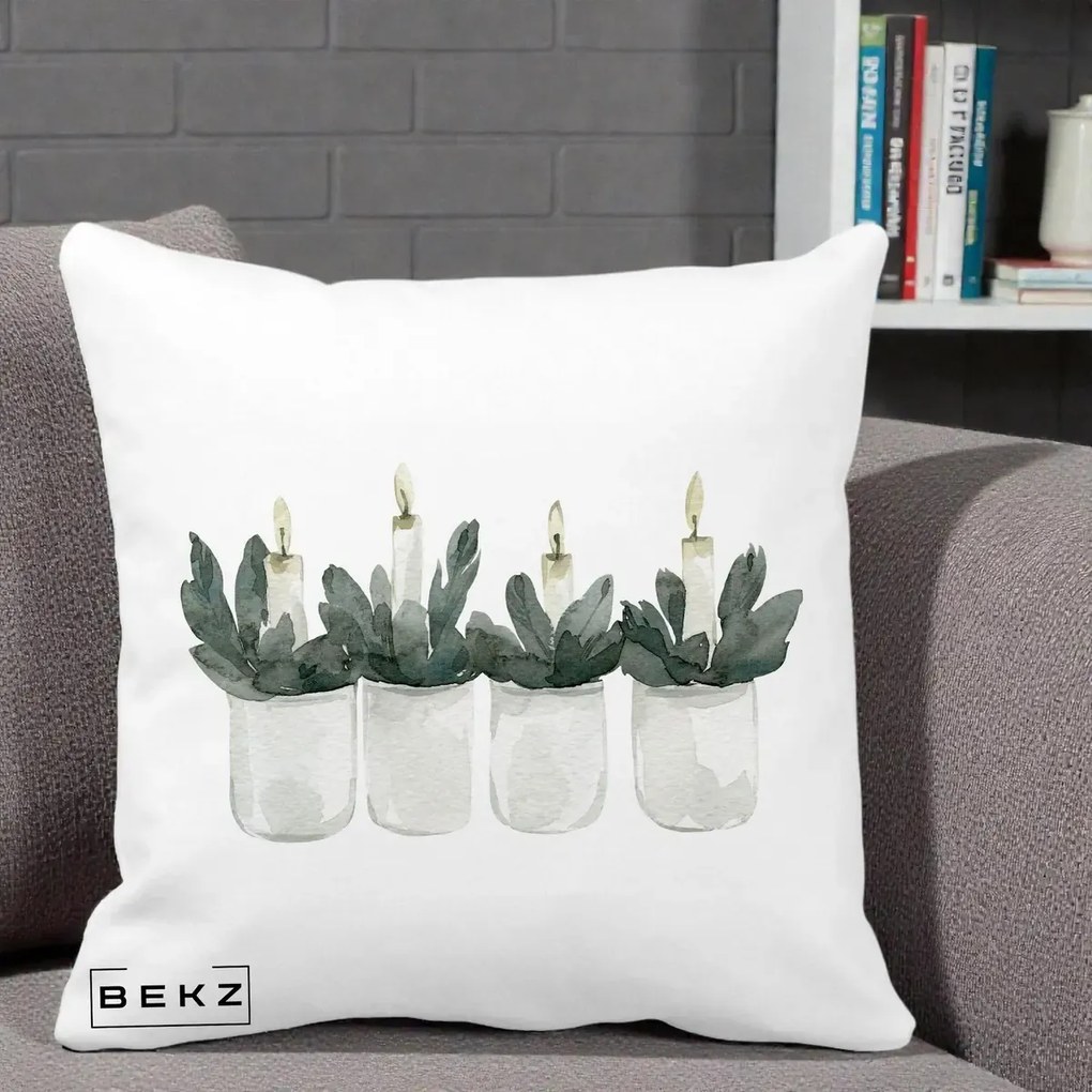 Perna Decorativa Lumanari Advent in Borcane, 40x40 cm, Alba Mata, Husa Detasabila, Perna Inclusa, BEKZ®