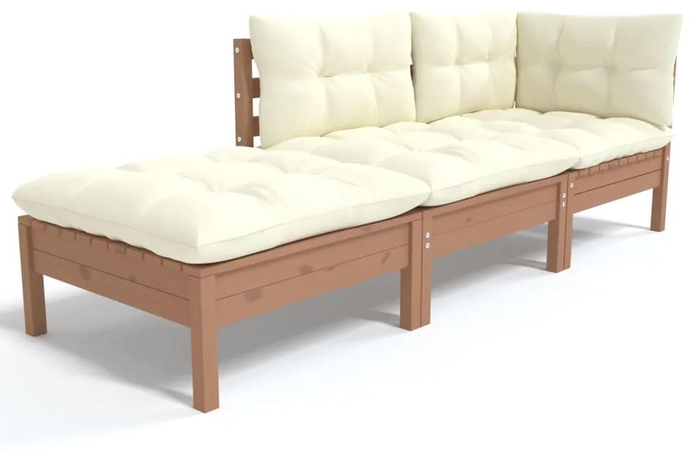 Set mobilier de gradina cu perne, 3 piese, lemn masiv pin maro miere, 1