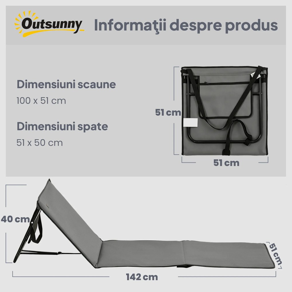 Outsunny Set 2 Șezlonguri Pliabile cu Unghi Reglabil și Buzunar cu Fermoar, 142x51x40 cm, Albastru | Aosom Romania