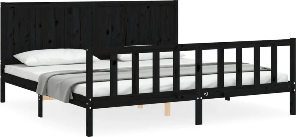 vidaXL Cadru pat cu tăblie 200x200 cm, negru, lemn masiv
